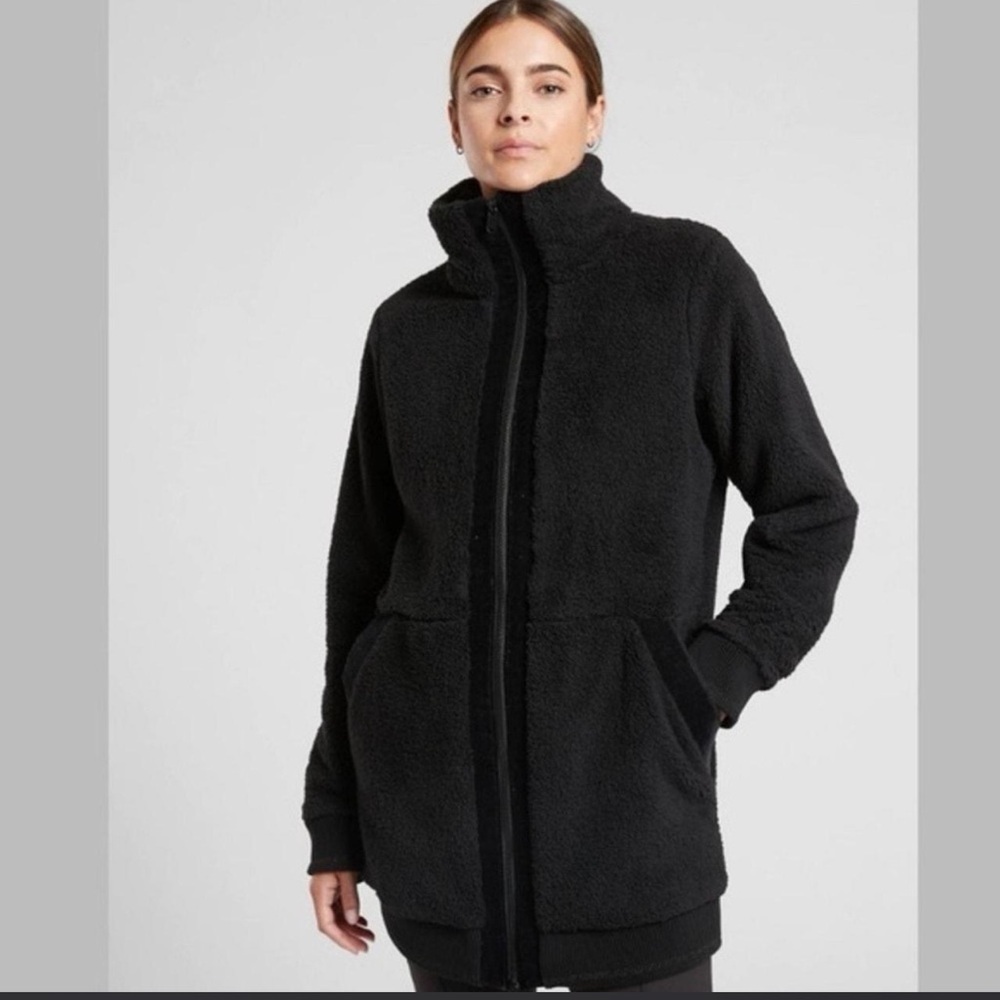 Athleta Black Sherpa Tugga Coat Xtra Small Cozy Zip Up Jacket